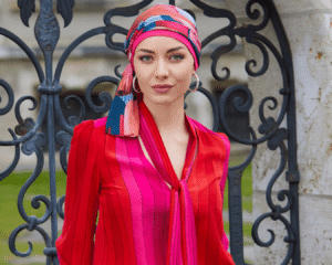Turban rose avec foulard-min
